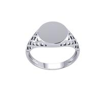 (U) Jewelco London Mens Platinum Plated Sterling Silver Basket Weave Round Signet Ring - GVR941