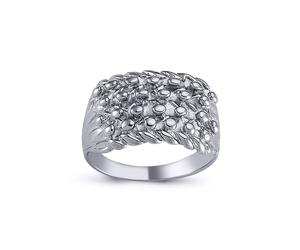 (U) Jewelco London Mens Rhodium Plated Sterling Silver III 4 Row King George III Keeper Guard Ring 13mm - ARN096