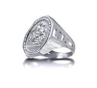 (U) Jewelco London Men's Solid 925 Silver Curb Links Octagon St George & Dragon Medallion Ring (Full Sov Size) - ARN113-F-SG