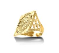 (U) Jewelco London Men's Solid 9ct Gold Clubs Clovers Square Top St George & Dragon Medallion Ring (Full Sov Size) - JRN178-F-SG