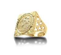 (U) Jewelco London Men's Solid 9ct Gold Clubs Clovers Square Top St George & Dragon Medallion Ring (Half Sov Size) - JRN178-H-SG