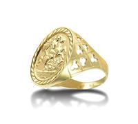 (U) Jewelco London Men's Solid 9ct Gold Clubs Clovers St George & Dragon Medallion Ring (Full Sov Size) - JRN177-F-SG