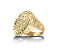 (U) Jewelco London Men's Solid 9ct Gold Curb Links Octagon St George & Dragon Medallion Ring (Half Sov Size) - JRN181-H-SG