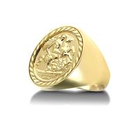(U) Jewelco London Men's Solid 9ct Gold Domed Polished St George & Dragon Medallion Ring (Full Sov Size) - JRN172-F-SG