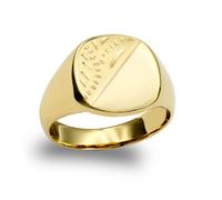 (U) Jewelco London Men's Solid 9ct Yellow Gold Diamond Cut Square Cushion Signet Ring