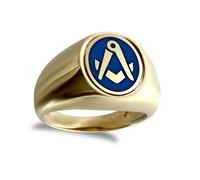 (U) Jewelco London Men's Solid 9ct Yellow Gold Enamel Swivel Centre Oval Masonic Ring - JMS021
