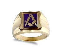 (U) Jewelco London Men's Solid 9ct Yellow Gold Enamel Swivel Centre Rectangular Masonic Ring