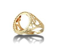 (U) Jewelco London Men's Solid 9ct Yellow Gold Love Hearts Tenth Ounce Krugerrand Brittania Coin Mount Ring - JRN171-T