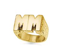 (U) Jewelco London Men's Solid 9ct Yellow Gold Personalised Identity Barked Initial Ring - JIR020