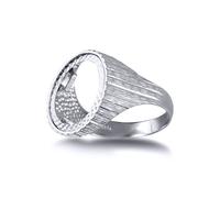 (U) Jewelco London Men's Solid Sterling Silver Ribbed Barked 10th Ounce Krugerrand Brittania Coin Mount Ring - ARN115-T