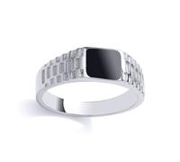 (U) Jewelco London Mens Sterling Silver Black Onyx Square Signet Ring With Watch Strap Signet Ring - GVR986