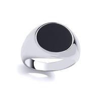 (U) Jewelco London Mens Sterling Silver Round Black Onyx Ring Signet Ring - GVR953