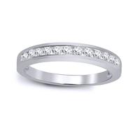 (U) Jewelco London Solid 9ct White Gold Channel Set Round H I1 0.35ct Diamond Dainty Band Eternity Ring 3.5mm - 9R030