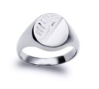 (U) Jewelco London Solid Rhodium-plated 925 Sterling Silver Diamond Cut Round Oval Signet Ring - ARN122