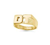 (U) Jewelco London Unisex Solid 9ct Yellow Gold Personalised Identity Barked Initial Ring - JIR018