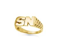 (U) Jewelco London Unisex Solid 9ct Yellow Gold Personalised Identity Bricked Initial Ring - JIR017