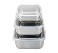 U Konserve Stainless Steel Nested Trio Food Storage Container Bento Box, Set of 3 (15, 30, & 50 oz), Leak Resistant, Silicone Lid, Dishwasher Safe, Plastic Free