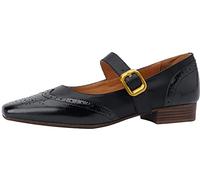 U-lite Women's Mary Jane Leather Flats Ballet Dress Shoes Square Toe Slip On Vintage Casual Style, Black, 5.5 UK