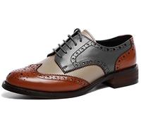 U-lite Women's Perforated Lace-up Wingtip Multicolor Leather Flat Oxfords Vintage Oxford Shoes, Brown, 6.5 UK