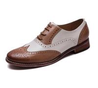U-lite Women's Perforated Lace-up Wingtip Multicolor Leather Flat Oxfords Vintage Oxford Shoes, Brownwhite, 4.5 UK