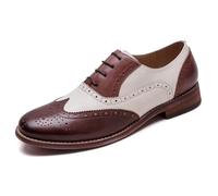 U-lite Women's Perforated Lace-up Wingtip Multicolor Leather Flat Oxfords Vintage Oxford Shoes, Burgundywhite, 6 UK
