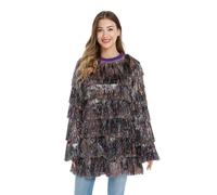 U LOOK UGLY TODAY Christmas Jumper Women's Tinsel Fringe Jumper Dance Costume Fringe Trimming Shiny Metallic Foil Funny Chunky Festive Jumper for Party Long Sleeve Rainbow L/XL