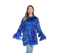 U LOOK UGLY TODAY Christmas Sweater Women's Tinsel Fringe Pullover Dance Costume Fringe Trimming Shiny Metallic Foil Funny Chunky Festive Sweater for Party Long Sleeve Blue L/XL
