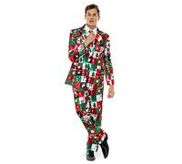 U LOOK UGLY TODAY Mens Bachelor Party Suit Funny Costume Novelty Xmas Jacket with Tie Christmas Suit Outfit-Regular Fit, Santa Claus Christmas Tree, S