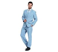 U LOOK UGLY TODAY Mens Party Suit Solid Color Jacket Costume Leisure Suit for Halloween Party with Tie & Pants (M, Light Blue)
