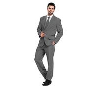 U LOOK UGLY TODAY Mens Party Suit Solid Color Jacket Costume Leisure Suit for Halloween Party with Tie & Pants -L Grey