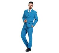 U LOOK UGLY TODAY Mens Party Suit Solid Color Jacket Costume Leisure Suit for Halloween Party with Tie & Pants, Fluorescent Blue, XXL