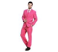 U LOOK UGLY TODAY Mens Party Suit Solid Color Jacket Costume Leisure Suit for Halloween Party with Tie & Pants -S Pink