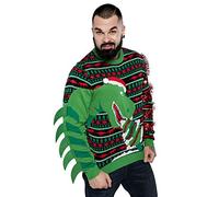U LOOK UGLY TODAY Men's Ugly Christmas Jumper Funny Xmas Sweater Top with Tinsel - Tree-Rex Wrecker