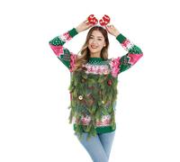 U LOOK UGLY TODAY Ugly Christmas Sweater Women Unisex Men Funny Chunky Fair Isle Knitted Festive Sweater for Party XL