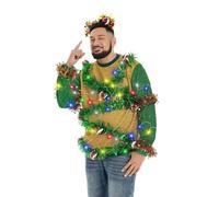 U LOOK UGLY TODAY Unisex Men Women LED Christmas Jumper Ugly Funny Chunky Knitted Festive Pullover Sweatshirt for Party XL