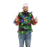 U LOOK UGLY TODAY Unisex Men Women LED Christmas Jumper Ugly Funny Chunky Knitted Festive Pullover Sweatshirt for Party M