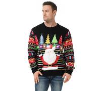 U LOOK UGLY TODAY Unisex Men's LED Christmas Jumper Light Up Novelty Rudolph Santa Reindeer Snowflakes Knitted Xmas Tree Ladies Sweater XL