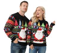 U LOOK UGLY TODAY Unisex Men's LED Christmas Jumper Light Up Novelty Rudolph Santa Reindeer Snowflakes Knitted Xmas Tree Ladies Sweater L