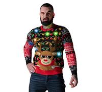 U LOOK UGLY TODAY Unisex Men's Ugly Christmas Jumper Funny, LED Fairisle Xmas Sweater Top - Rudy Lit Up