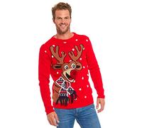 U LOOK UGLY TODAY Unisex Men's Ugly Christmas Jumper Funny Reindeer Pom Pom Nose Xmas Sweater Top - Red Nose Romp, Ma-18014, M