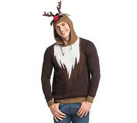 U LOOK UGLY TODAY Unisex Men's Ugly Christmas Jumper Hoodie Funny Knitted Fur Reindeer Jumper Sweatshirt - Real Reindeer Wear Fur, Ma-18016, S