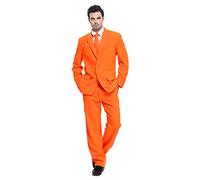 U LOOK UGLY TODAY YO Mens Party Suit Solid Color Jacket Costume Leisure Suit for Holiday Party with Tie & Pants, Orange, 3XL
