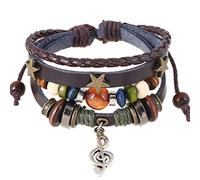 U-M PULABO 1pc Handmade Weave Bead Cowskin Leather Alloy Vintage Punk Skull Bracelet Wristband for Women Men Women Girl Adjustable Cost-Effective and Superior Popular