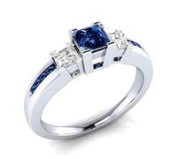 U-M PULABO 3 Stone Channel Ring Imitation Blue Topaz Band Princess Cut Engagement Ring for Women,Size6 Stylish Useful