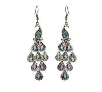 U-M PULABO Vintage Boho Style Peacock Geometric Pendant Hook Drop Earrings for Women Stylish Popular