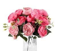 U/N Artificial Peonies Flower Silk Peony Bouquet 4 Bundles Faux Persian Rose with Eucalyptus Leaves for Home Wedding Party Decoration (Rose Red+Pink)