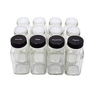 U-Pack 12 pieces of French Square Glass Spice Bottles 6 oz Spice Jars with Black Plastic Lids, Shaker Tops, and Labels by U-Pack