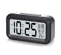 U-picks Alarm Clock 4.3" LED Display, Digital Alarm Clock with battery powered, Snooze, Easy to Use,Temperature, Date, 12/24 Hr, Light control Portable Alarm clocks bedside for Bedroom Office-Black