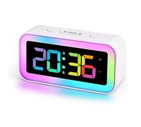 U-picks Alarm Clock for kids Adult,light alarm clock with Simple LED Display 8 RGB Night light & 7 RGB Digital,Adjustable Brightness,Dual Alarm,Voice Control,bedside alarm clock mains powered-White
