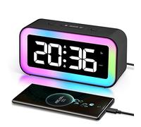 U-picks Alarm Clock for kids Adult,light alarm clock with Simple LED Display 8 RGB Night light & 7 RGB Digital,Adjustable Brightness,Dual Alarm,Voice Control,bedside alarm clock mains powered-Black